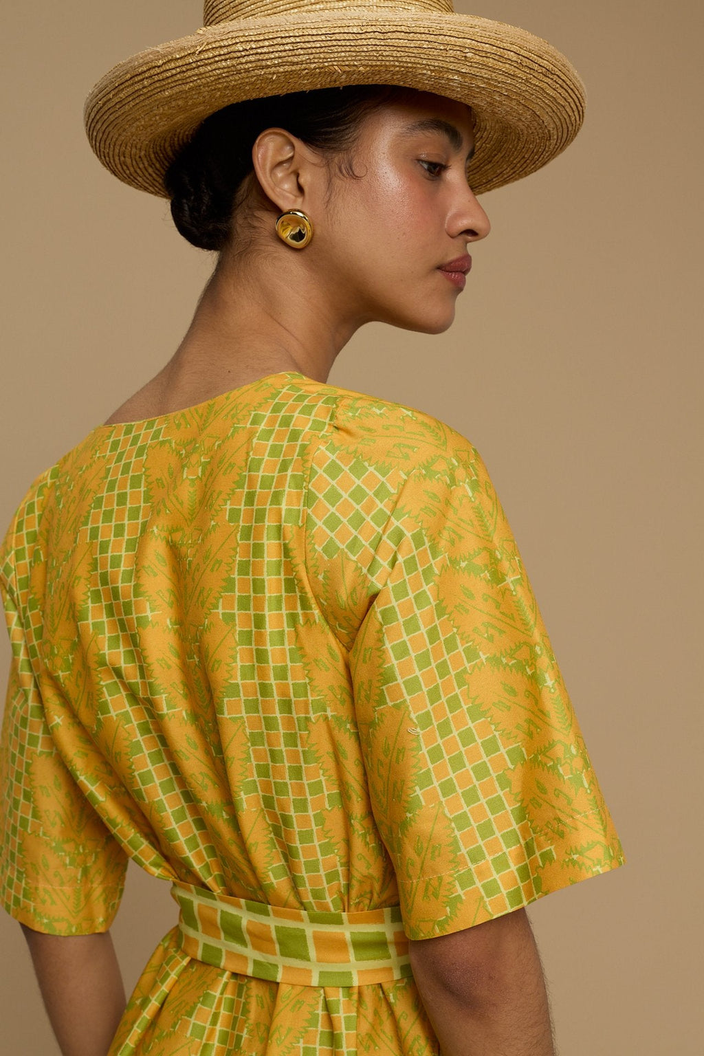 MAXI DRESS ANDROS  (NAXOS CURTAIN LIME & ORANGE PRINT)