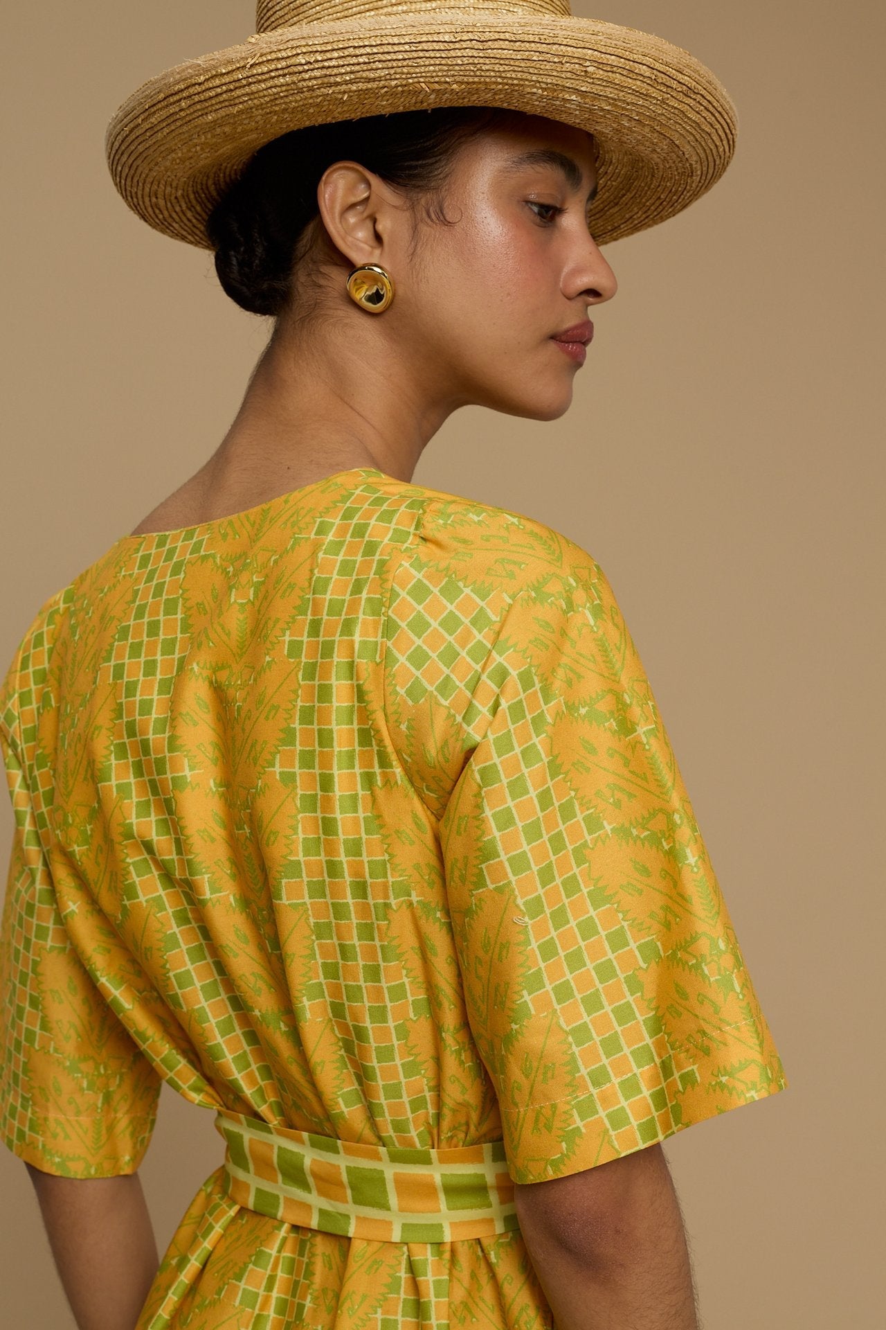 MAXI DRESS ANDROS  (NAXOS CURTAIN LIME & ORANGE PRINT)