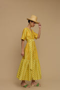 MAXI DRESS ANDROS  (NAXOS CURTAIN LIME & ORANGE PRINT)