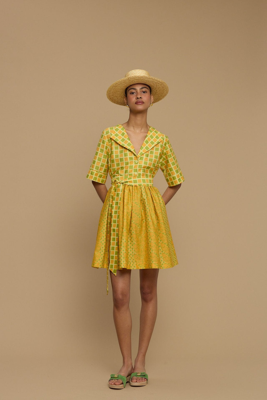 DRESS SIFNOS (NAXOS CURTAIN LIME/ORANGE PRINT)