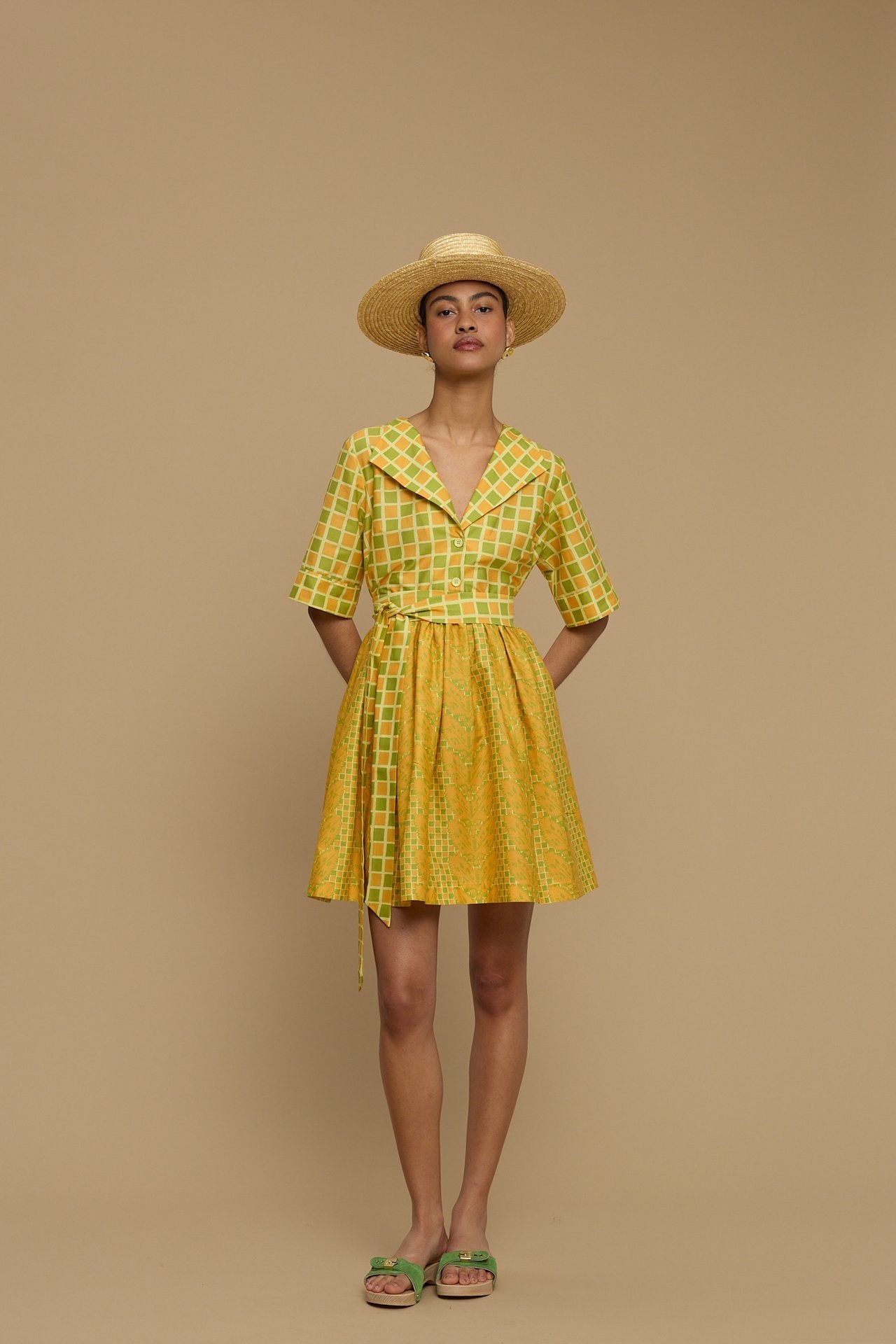DRESS SIFNOS (NAXOS CURTAIN LIME/ORANGE PRINT)