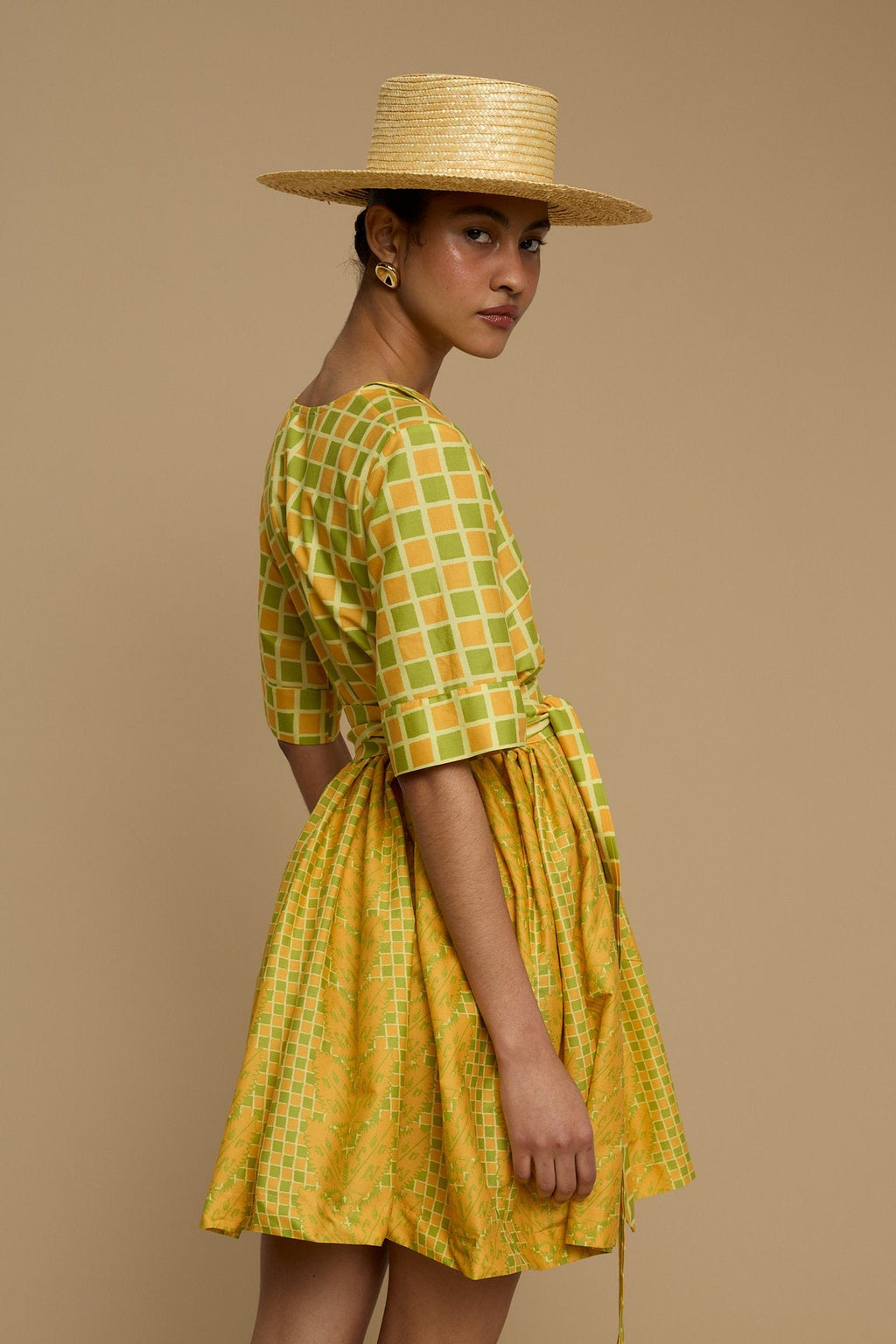 DRESS SIFNOS (NAXOS CURTAIN LIME/ORANGE PRINT)