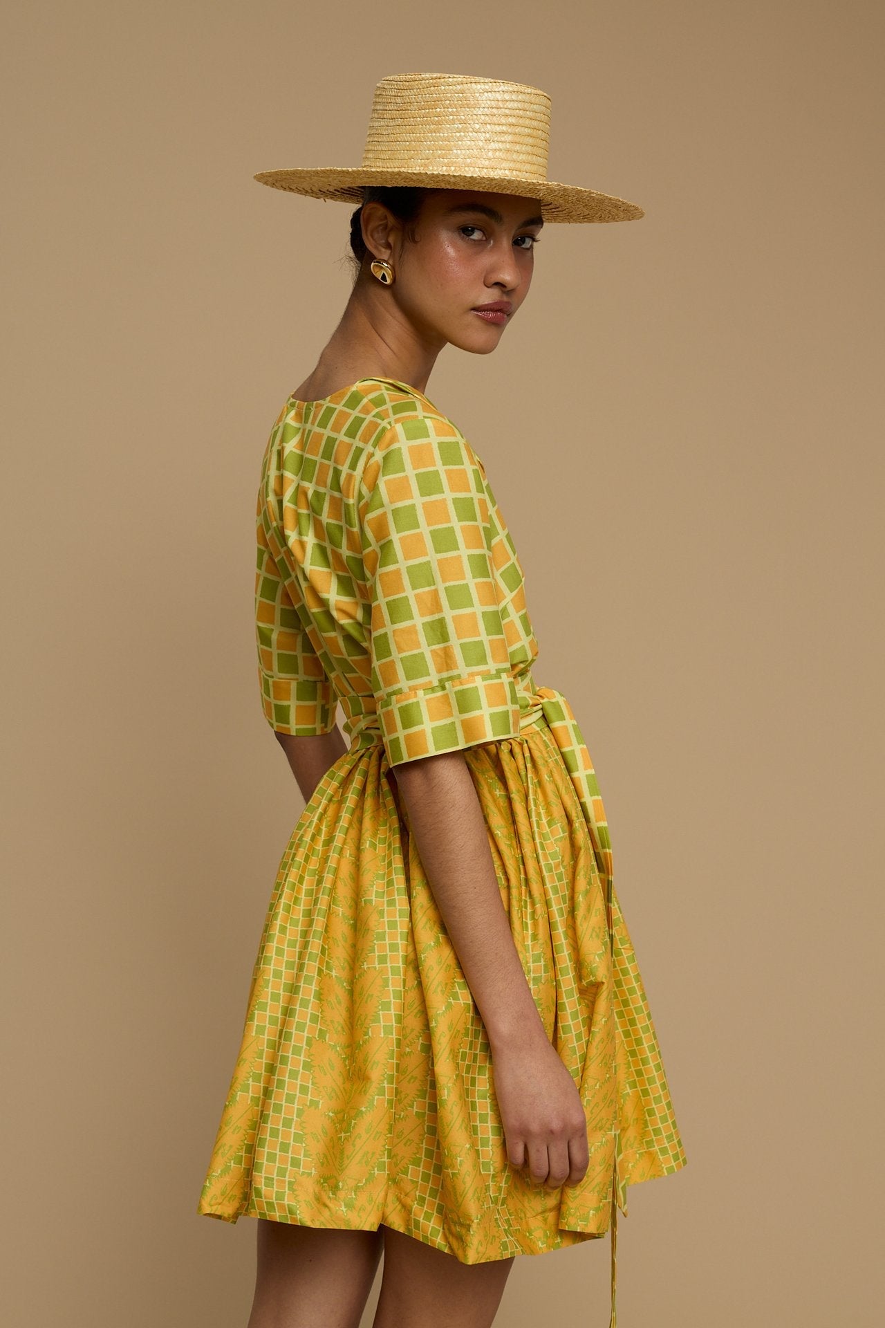 DRESS SIFNOS (NAXOS CURTAIN LIME/ORANGE PRINT)