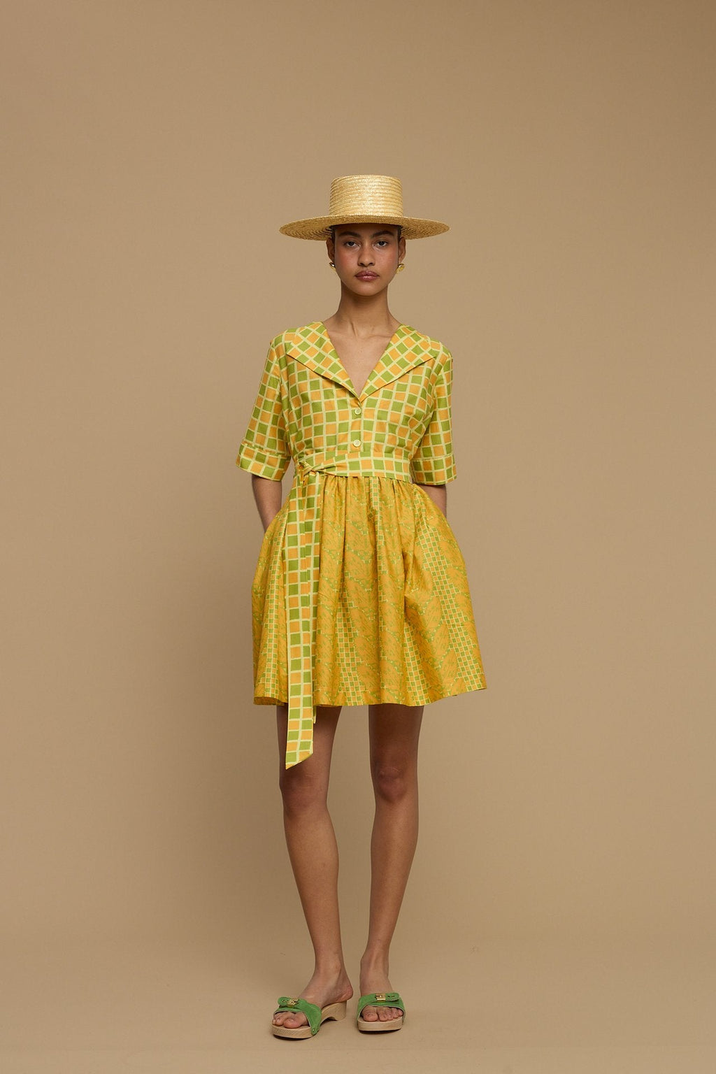 DRESS SIFNOS (NAXOS CURTAIN LIME/ORANGE PRINT)