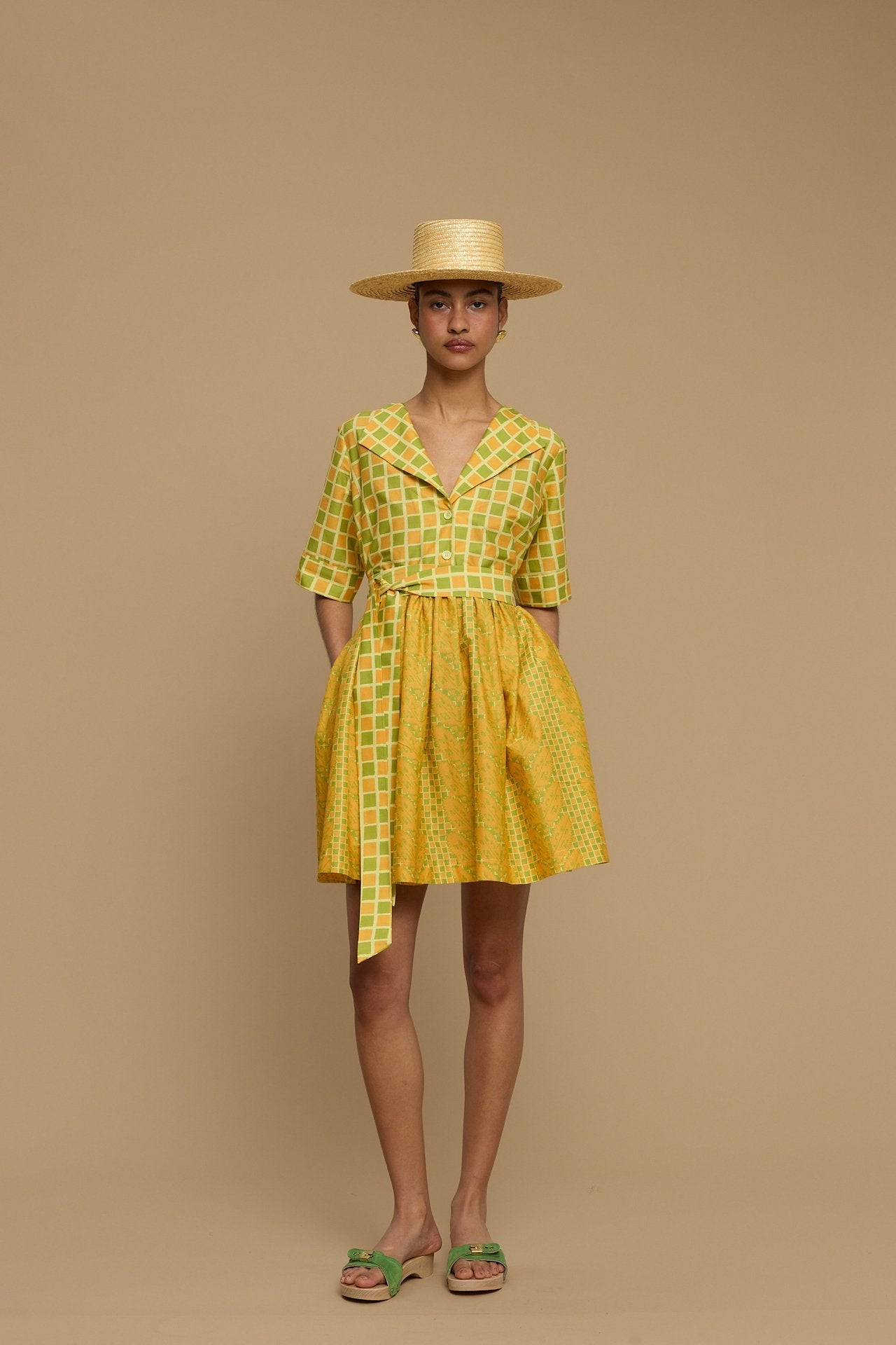 DRESS SIFNOS (NAXOS CURTAIN LIME/ORANGE PRINT)