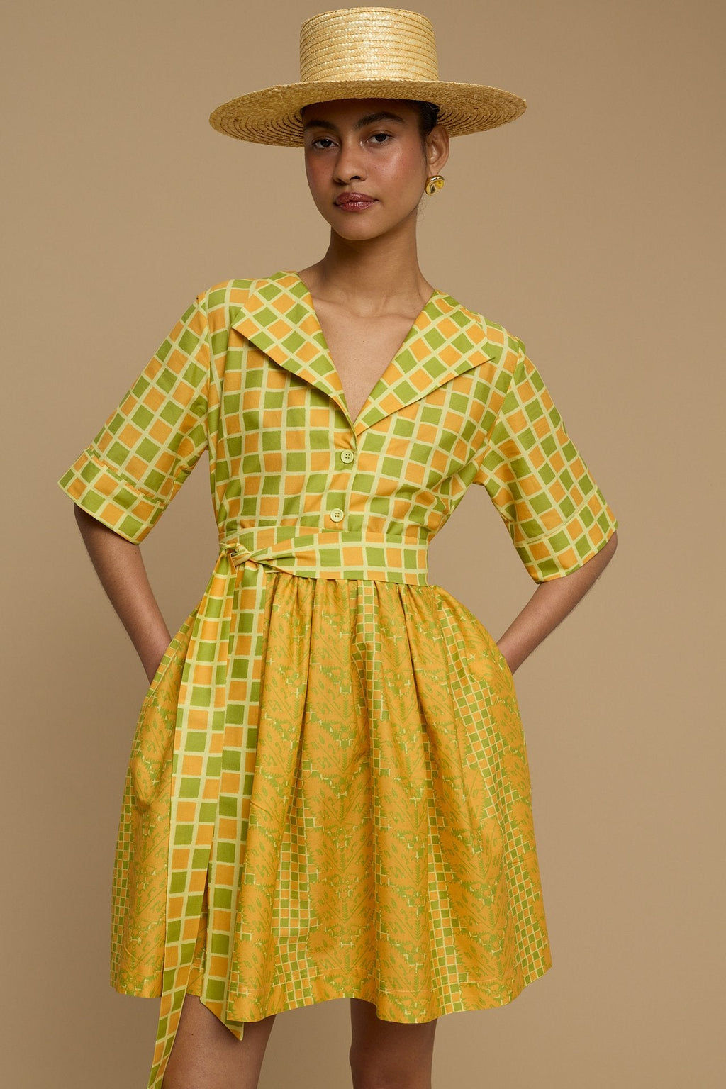 DRESS SIFNOS (NAXOS CURTAIN LIME/ORANGE PRINT)
