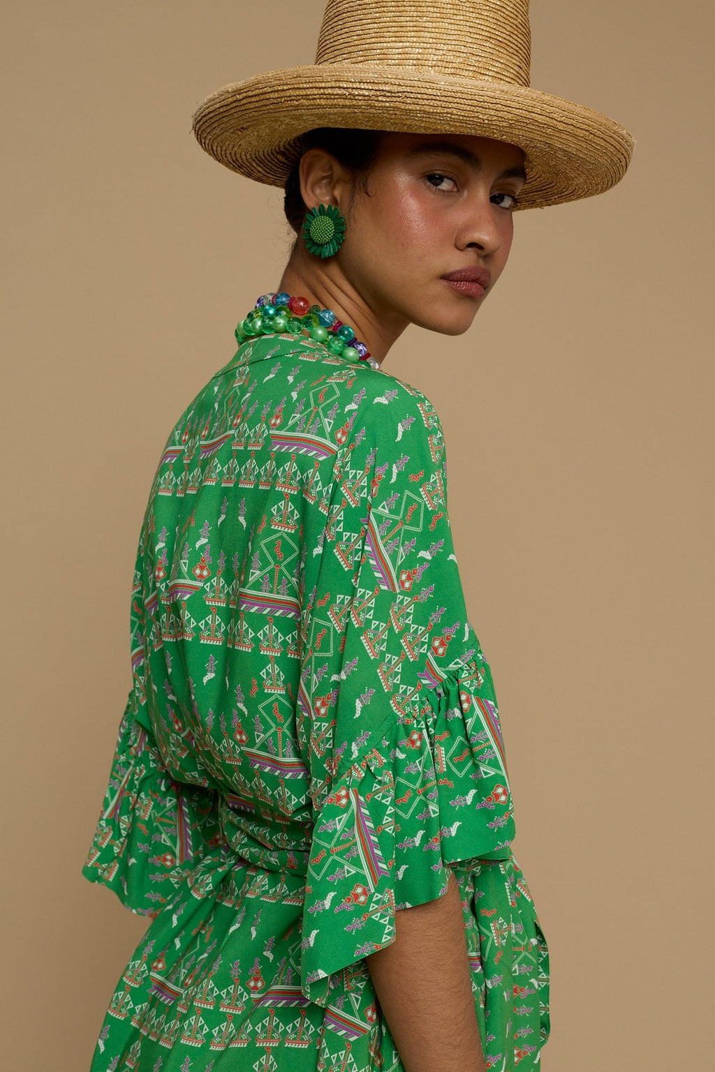 KIMONO FOLEGANDROS  (KARAVAKI MIX GREEN/PURPLE PRINT)