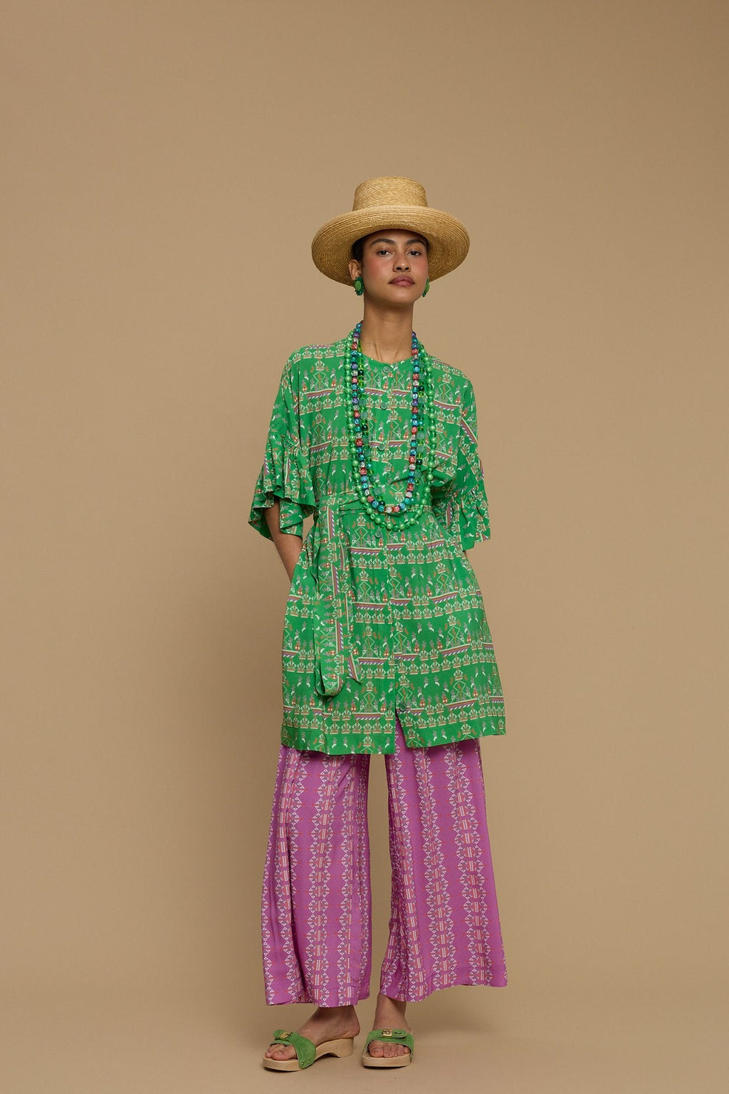 KIMONO FOLEGANDROS  (KARAVAKI MIX GREEN/PURPLE PRINT)