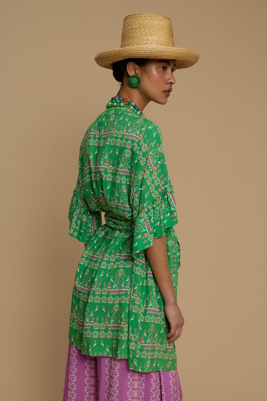 KIMONO FOLEGANDROS  (KARAVAKI MIX GREEN/PURPLE PRINT)