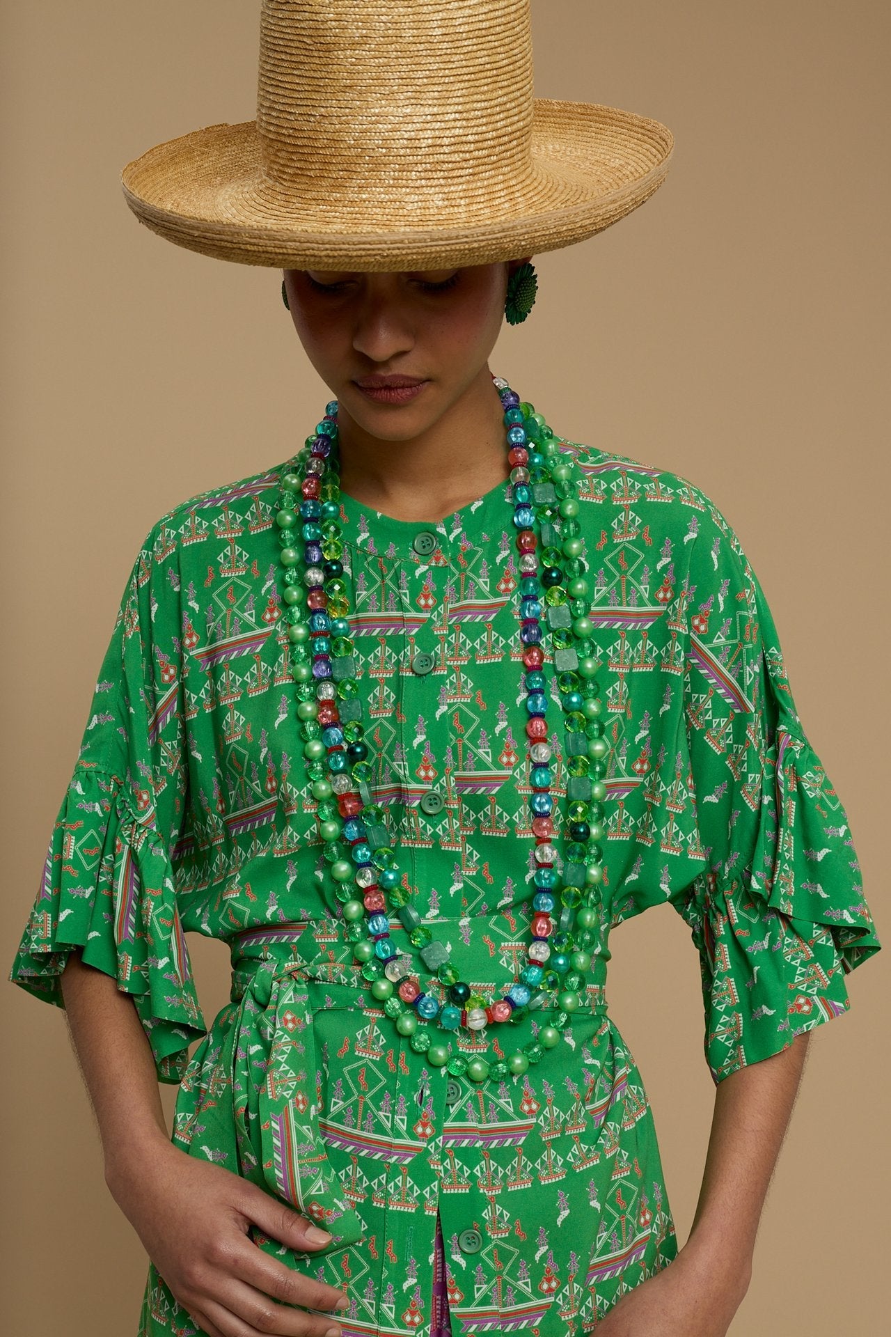 KIMONO FOLEGANDROS  (KARAVAKI MIX GREEN/PURPLE PRINT)