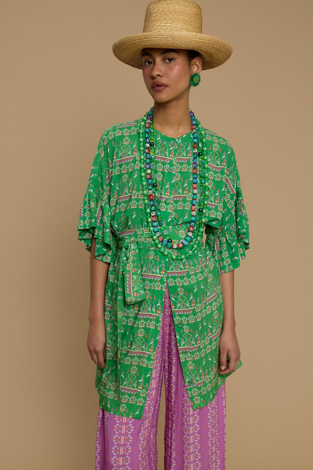 KIMONO FOLEGANDROS  (KARAVAKI MIX GREEN/PURPLE PRINT)