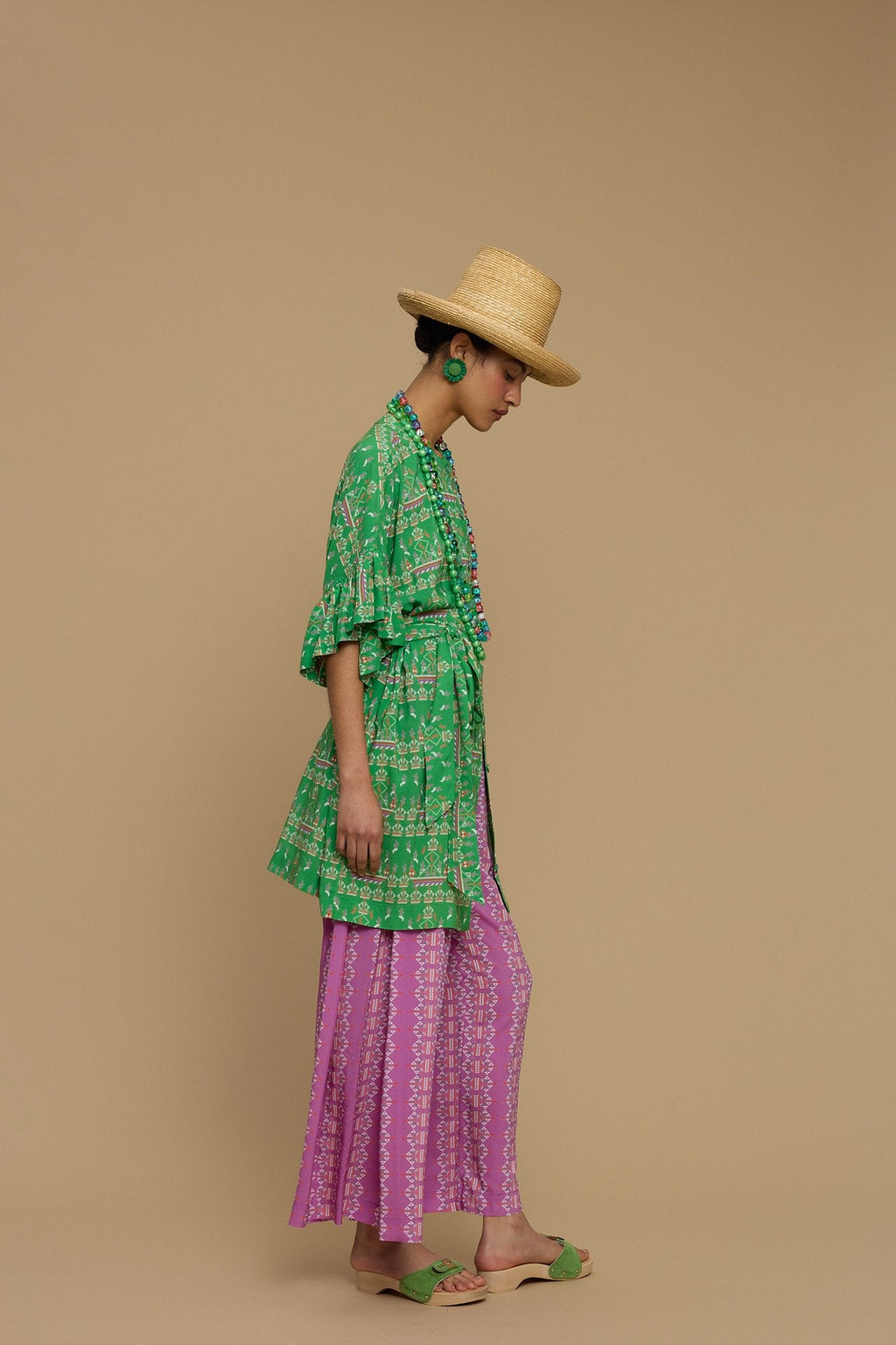 PANTS SCHOINOUSA (KARAVAKI MIX GREEN/PURPLE PRINT)