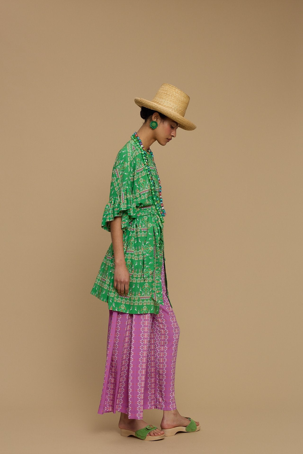 PANTS SCHOINOUSA (KARAVAKI MIX GREEN/PURPLE PRINT)
