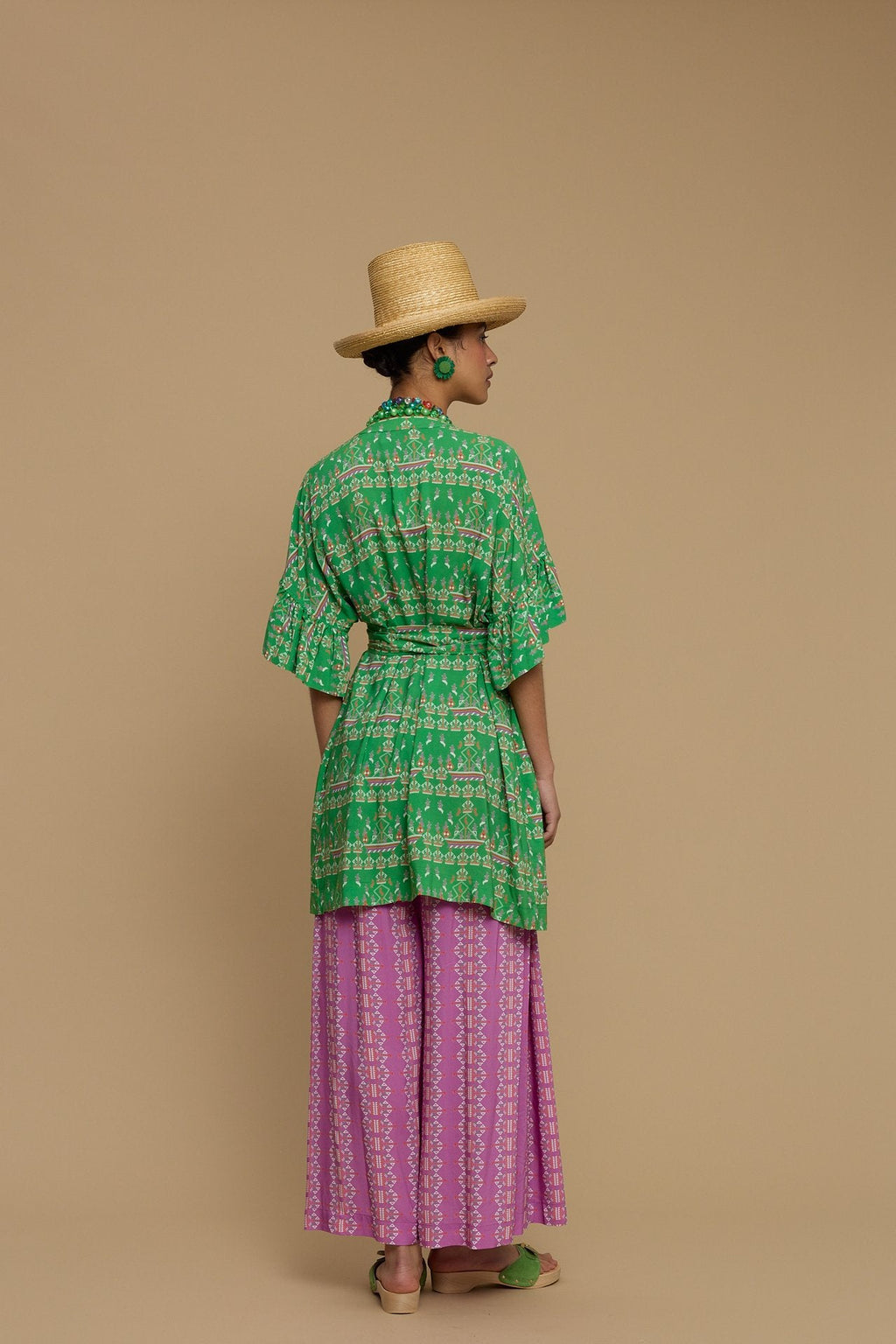 PANTS SCHOINOUSA (KARAVAKI MIX GREEN/PURPLE PRINT)