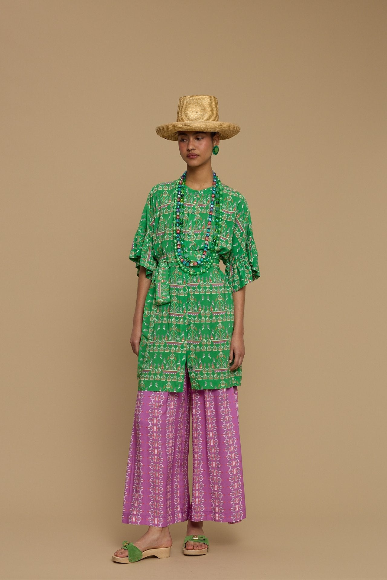 PANTS SCHOINOUSA (KARAVAKI MIX GREEN/PURPLE PRINT)