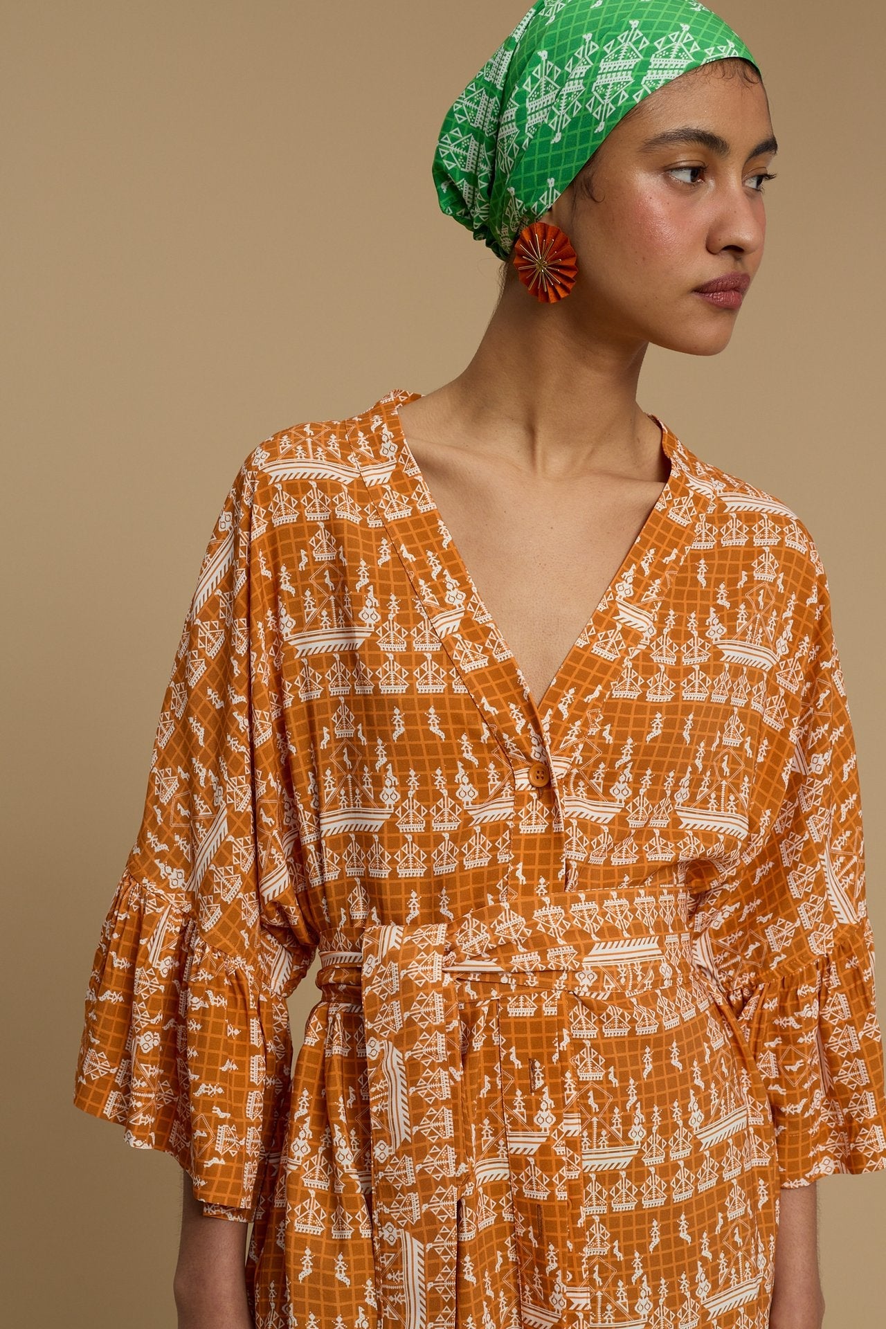 KIMONO AMORGOS (KARAVAKI BROWN/ORANGE PRINT)