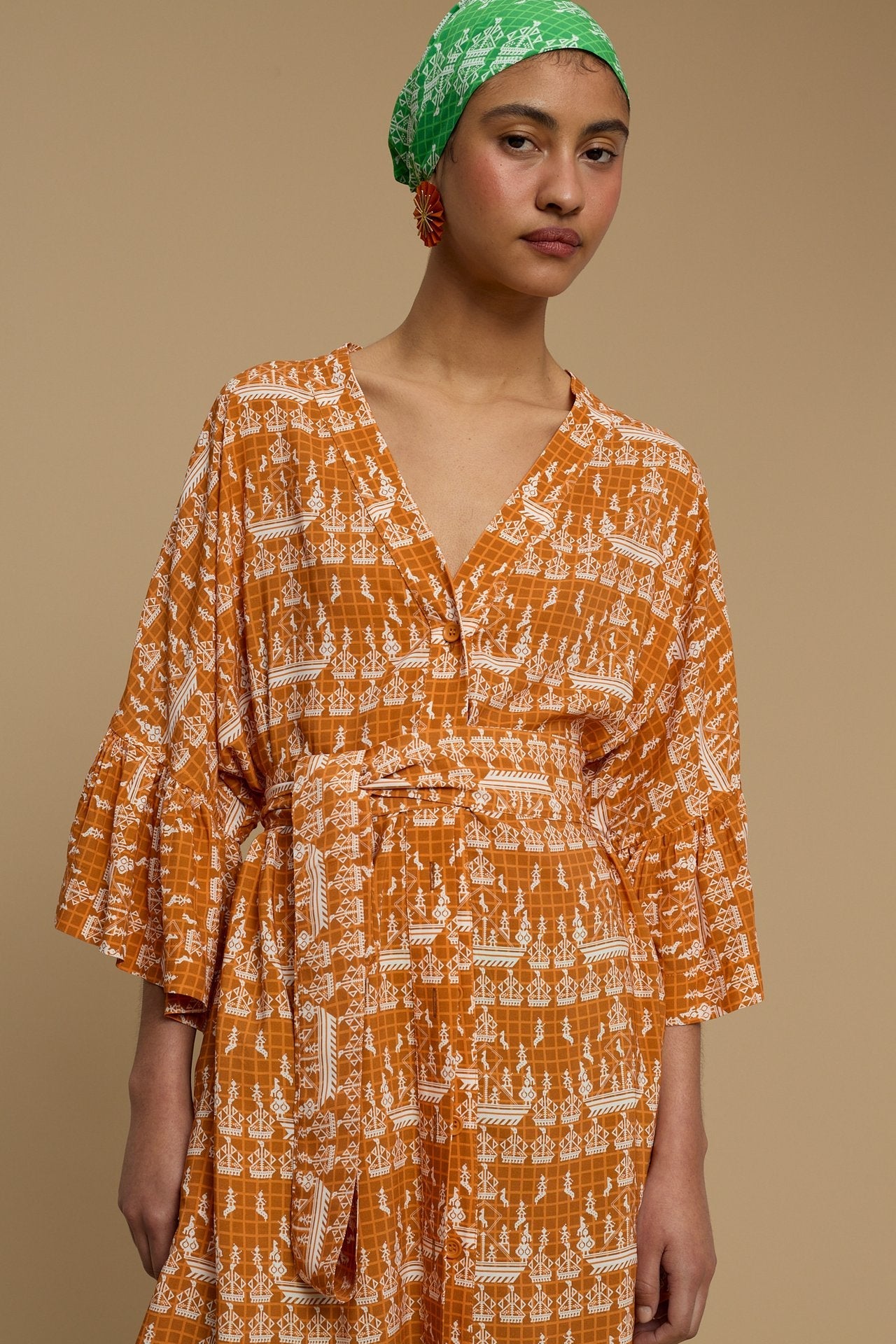 KIMONO AMORGOS (KARAVAKI BROWN/ORANGE PRINT)