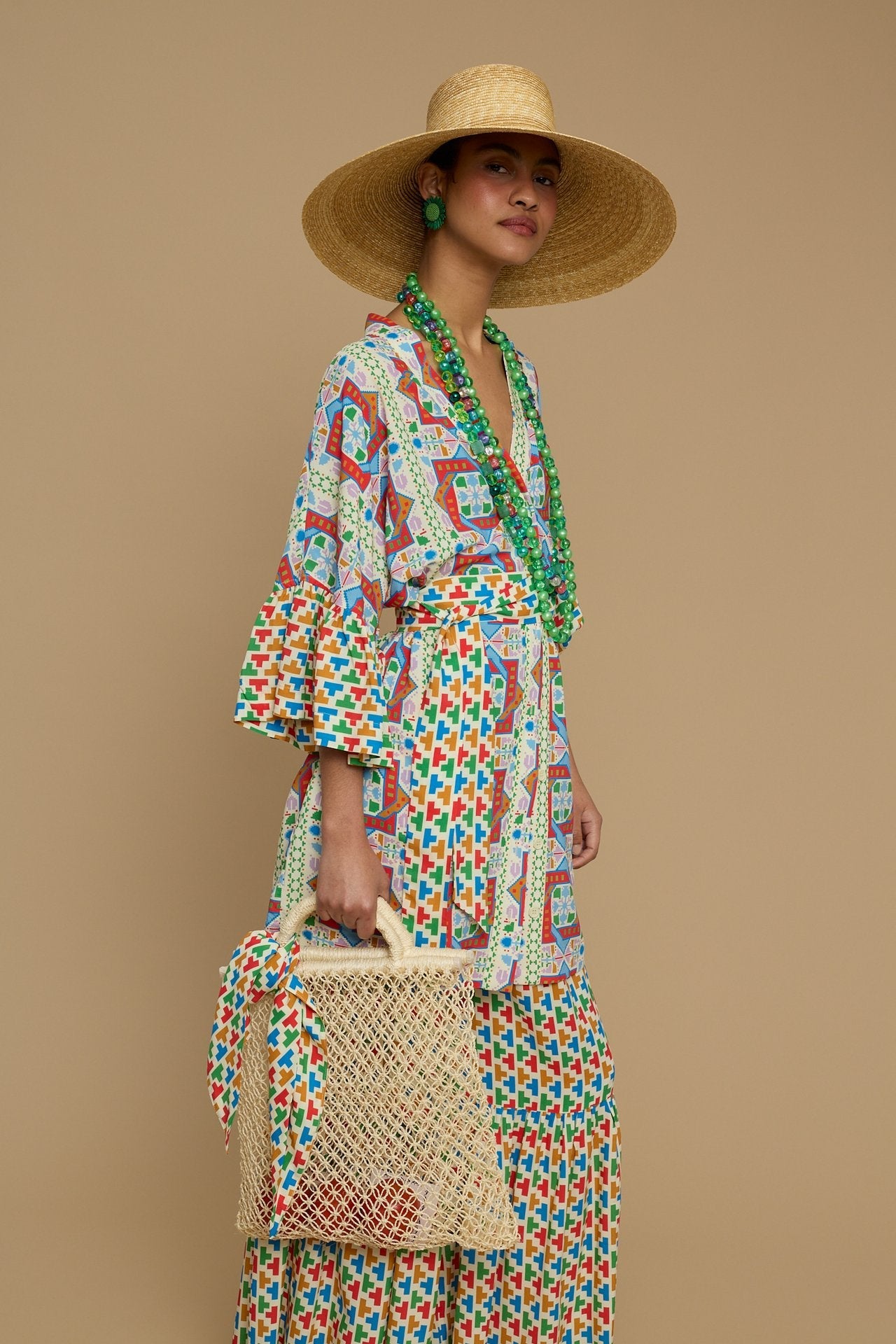 KIMONO AMORGOS (AMORGOS RECTANGULAR BEIGE PRINT)