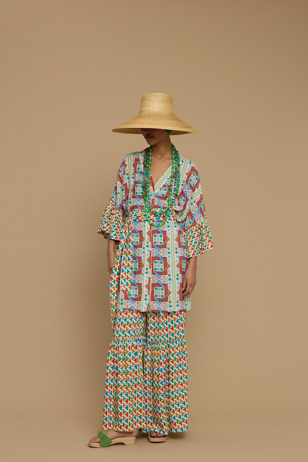 KIMONO AMORGOS (AMORGOS RECTANGULAR BEIGE PRINT)