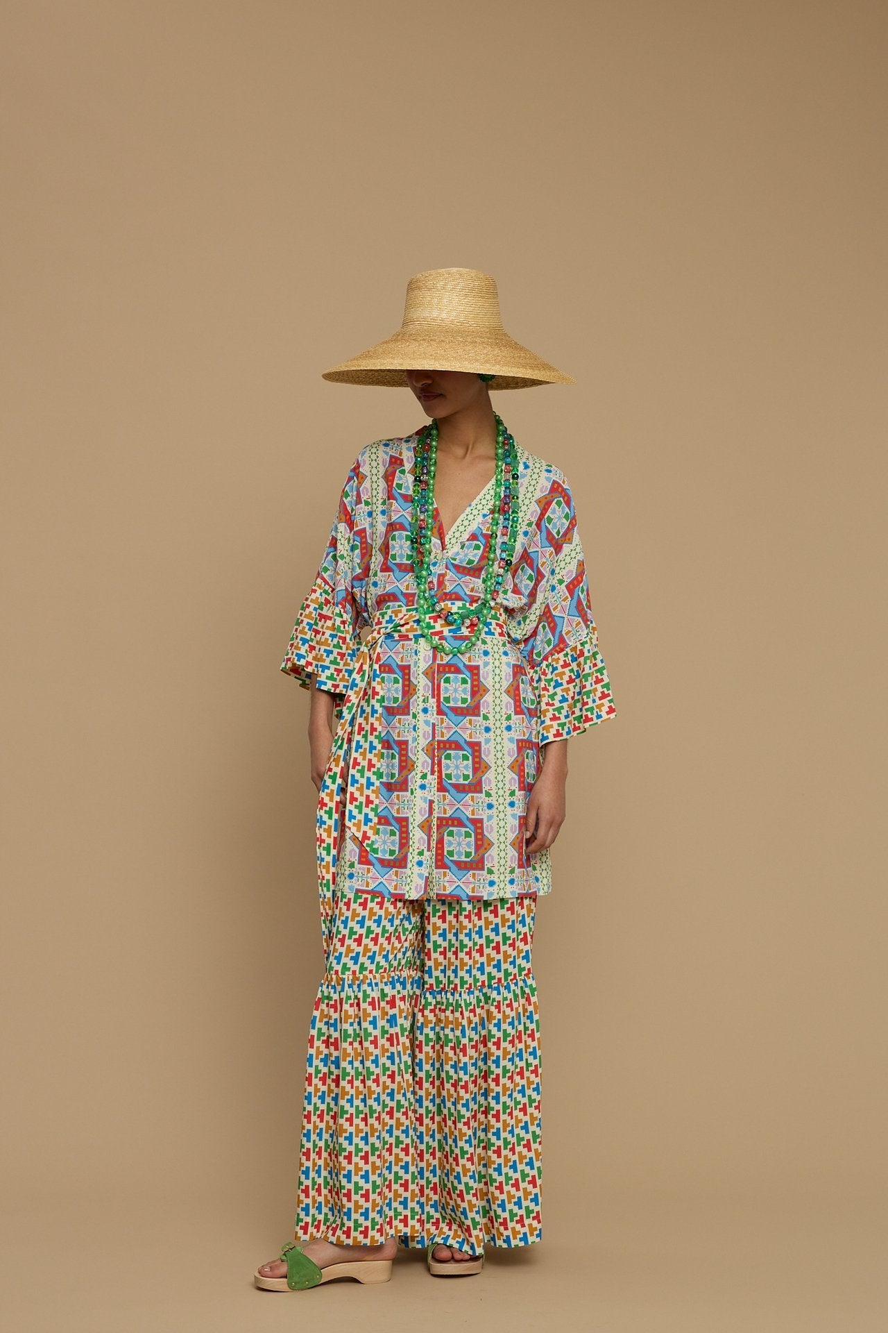 KIMONO AMORGOS (AMORGOS RECTANGULAR BEIGE PRINT)