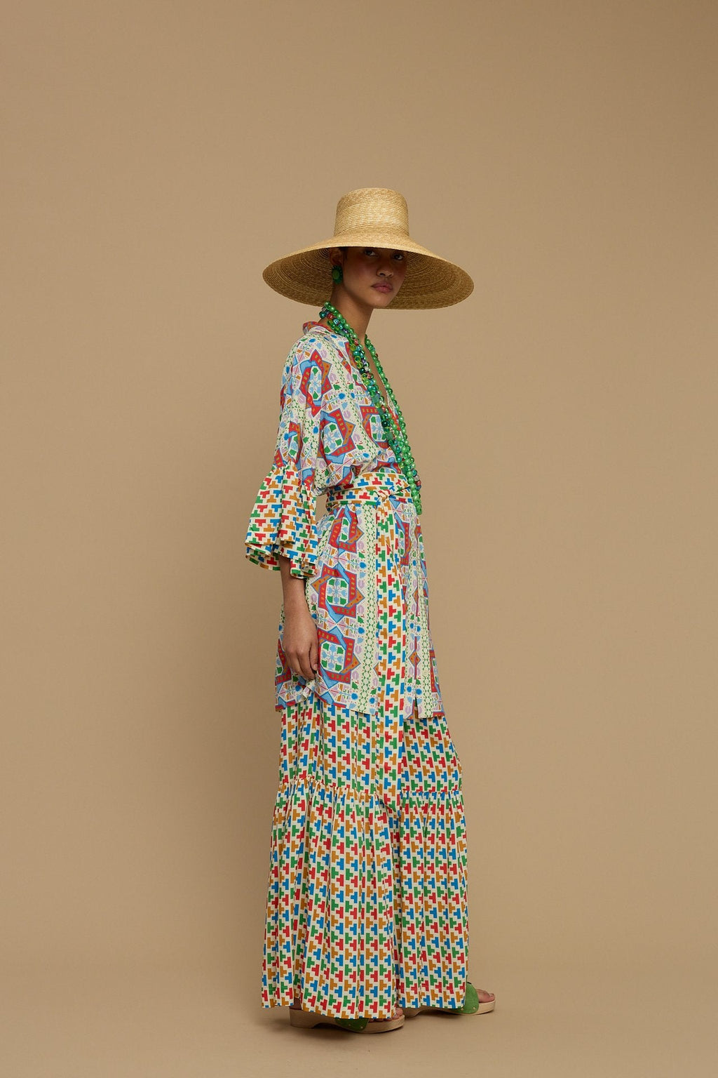 KIMONO AMORGOS (AMORGOS RECTANGULAR BEIGE PRINT)
