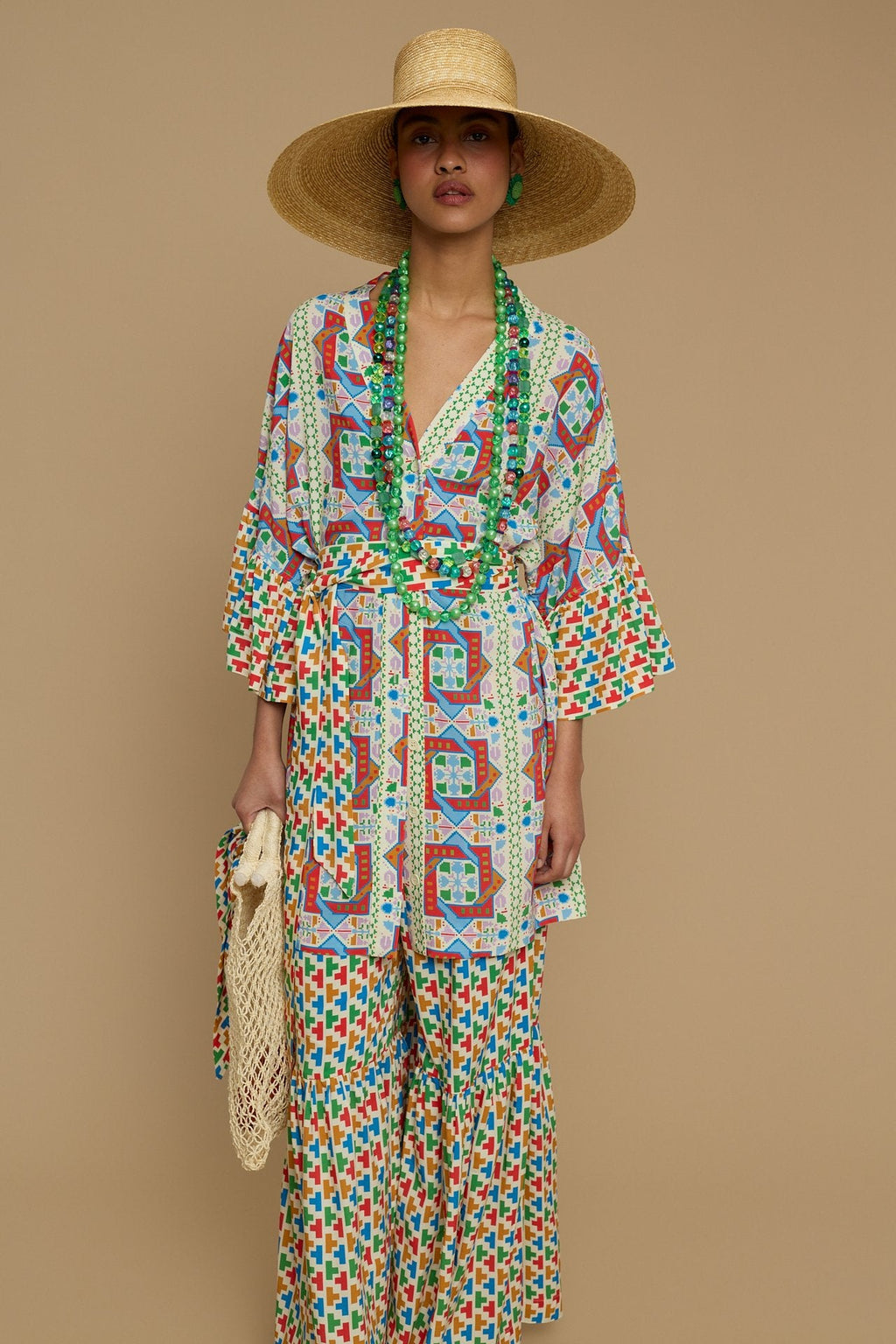 KIMONO AMORGOS (AMORGOS RECTANGULAR BEIGE PRINT)