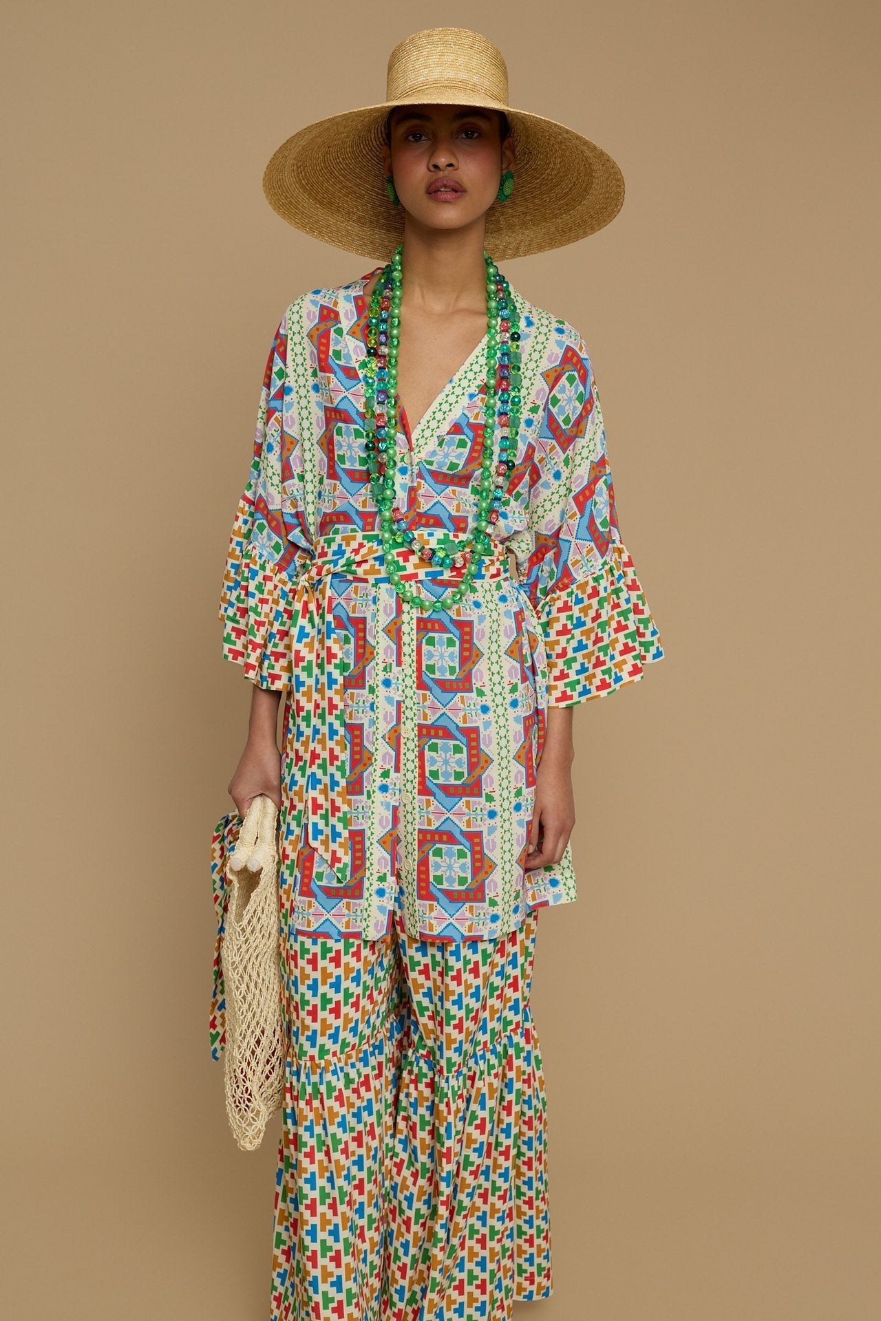 KIMONO AMORGOS (AMORGOS RECTANGULAR BEIGE PRINT)