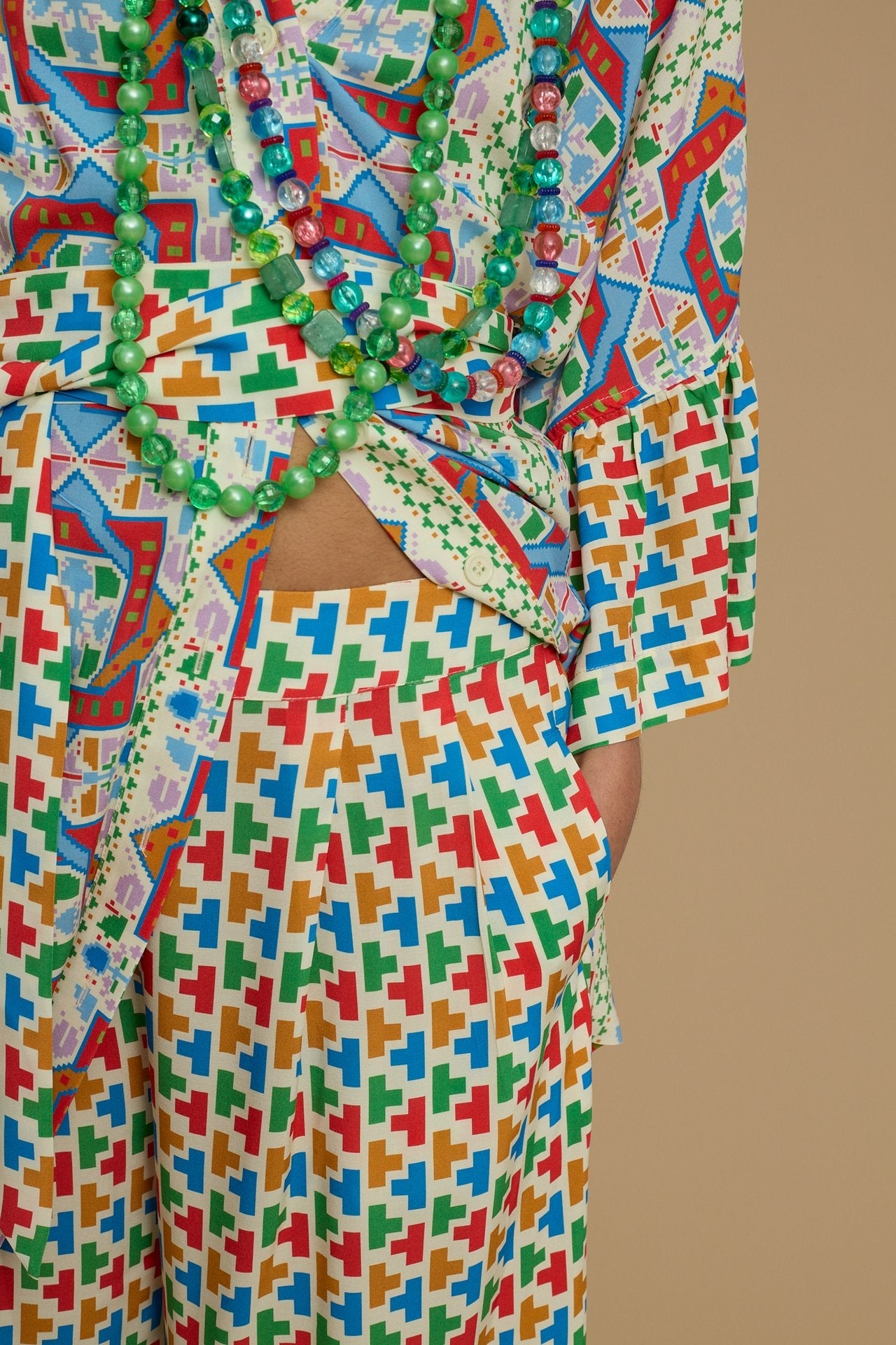 PANTS AMORGOS(AMORGOS RECTANGULAR BEIGE PRINT)