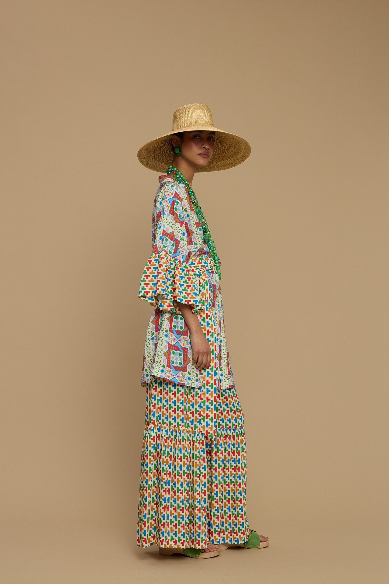 PANTS AMORGOS(AMORGOS RECTANGULAR BEIGE PRINT)