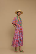 MAXI DRESS SANTORINI (AMORGOS RECTANGULAR PINK PRINT)