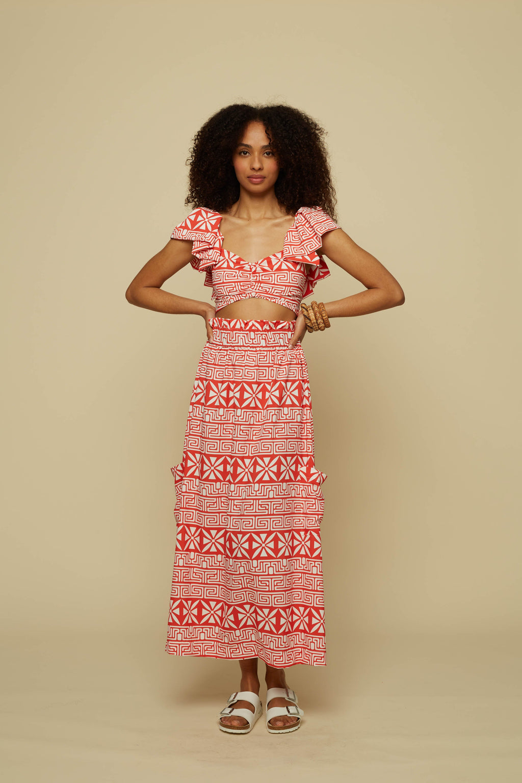 TECTON SKIRT (RED LABYRINTH&FLOWERS PRINT)