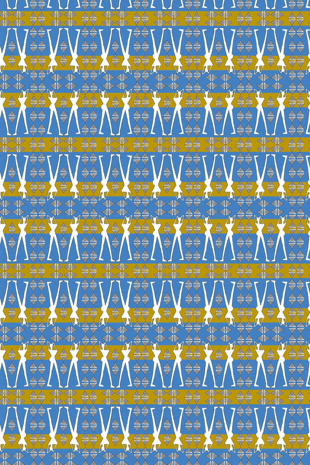 HENIOCHUS MAXI DRESS (BLUE GEO HUMAN FIGURE PRINT)