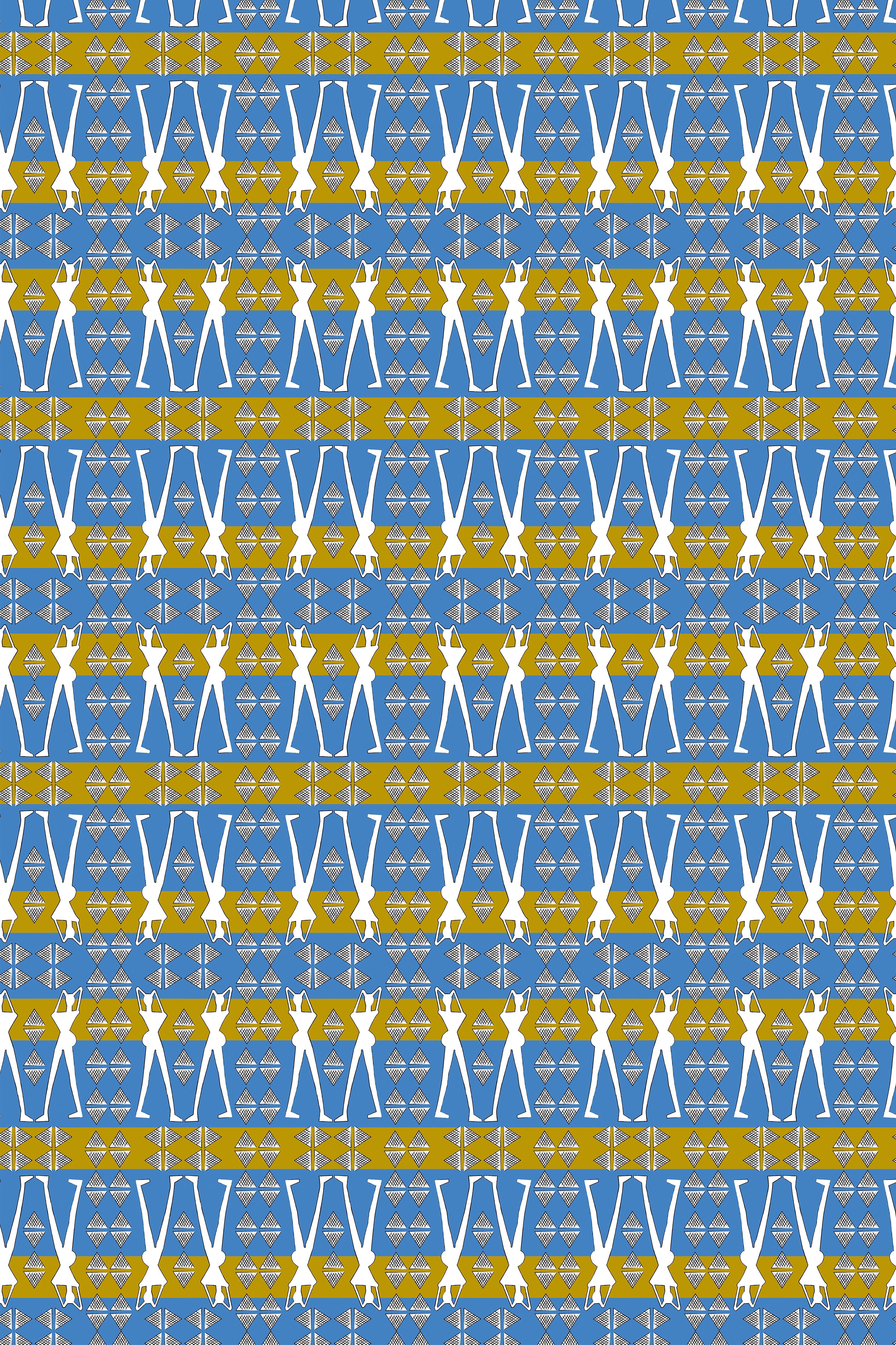SCHEMA PANTS (BLUE GEO HUMAN FIGURE PRINT)