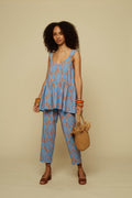 HENIOCHUS PANTS (BLUE GEO PEOPLE PRINT)