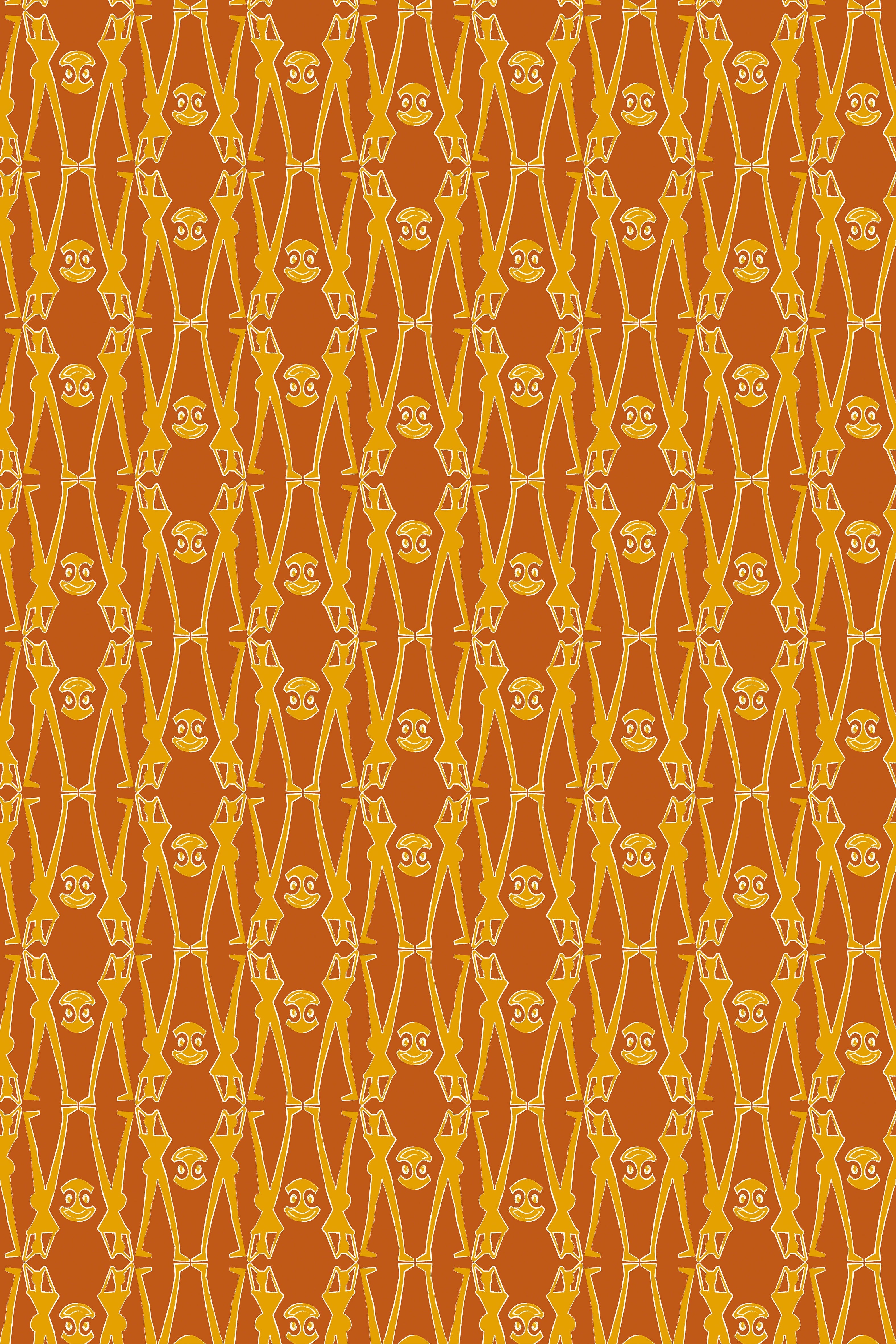ALOGON MAXI DRESS (BROWN GEO PEOPLE PRINT)