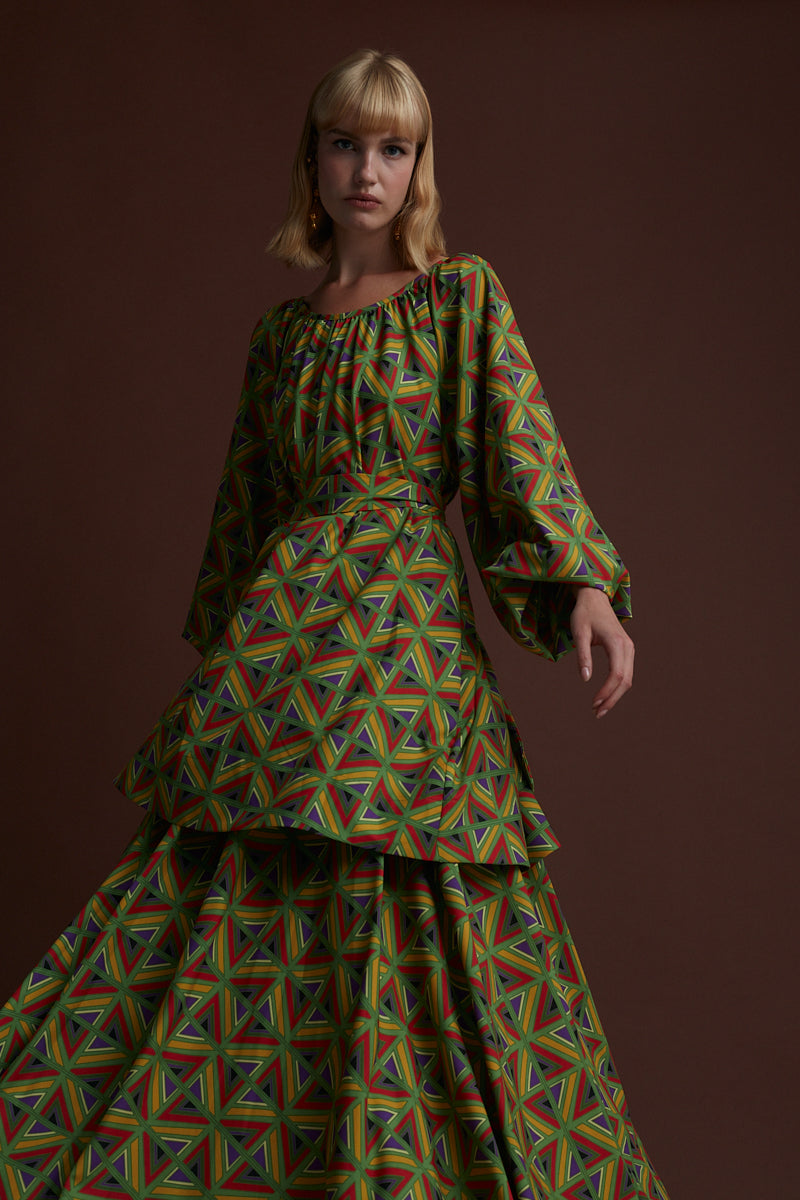 FLORINA MAXI SKIRT (BOUFI GREEN PRINT)