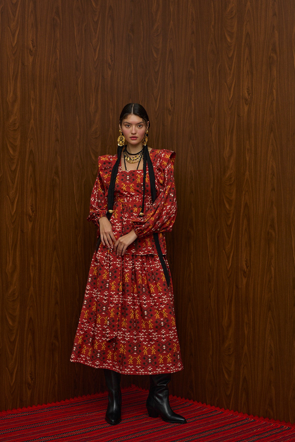TSIKRIKI SKIRT (EVZONES BORDEAUX PRINT)