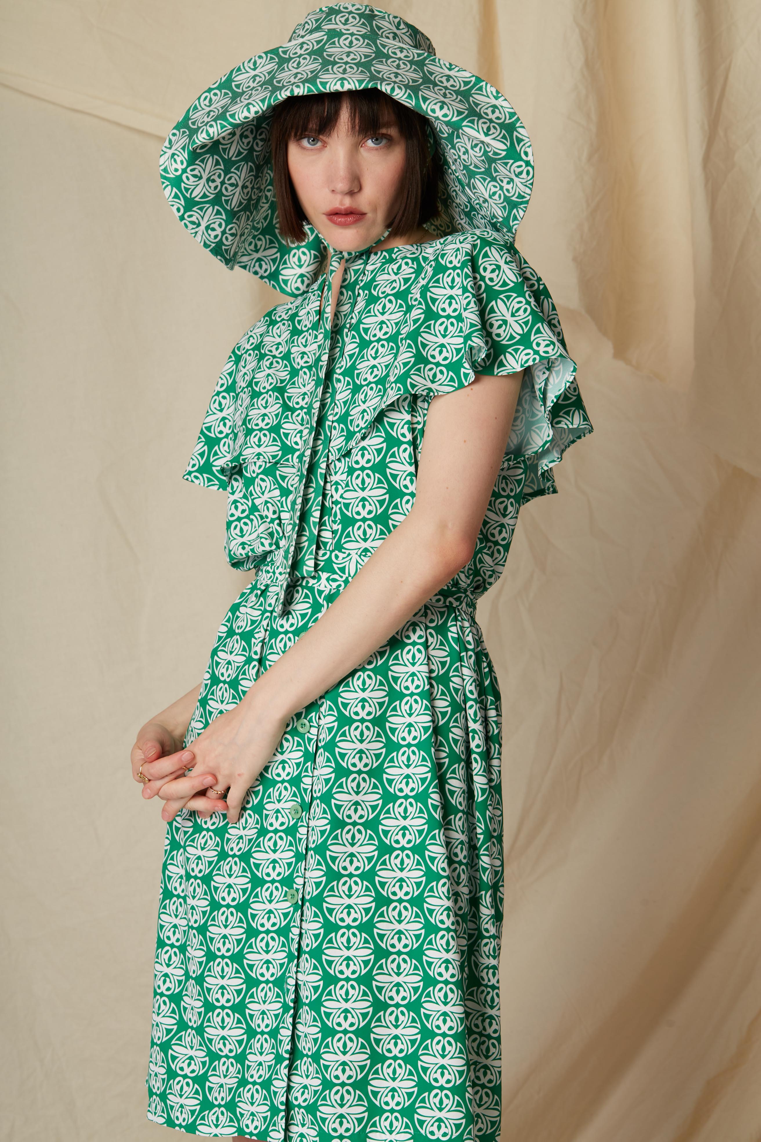 SKYRIANAKI HAT (Round Green Print)