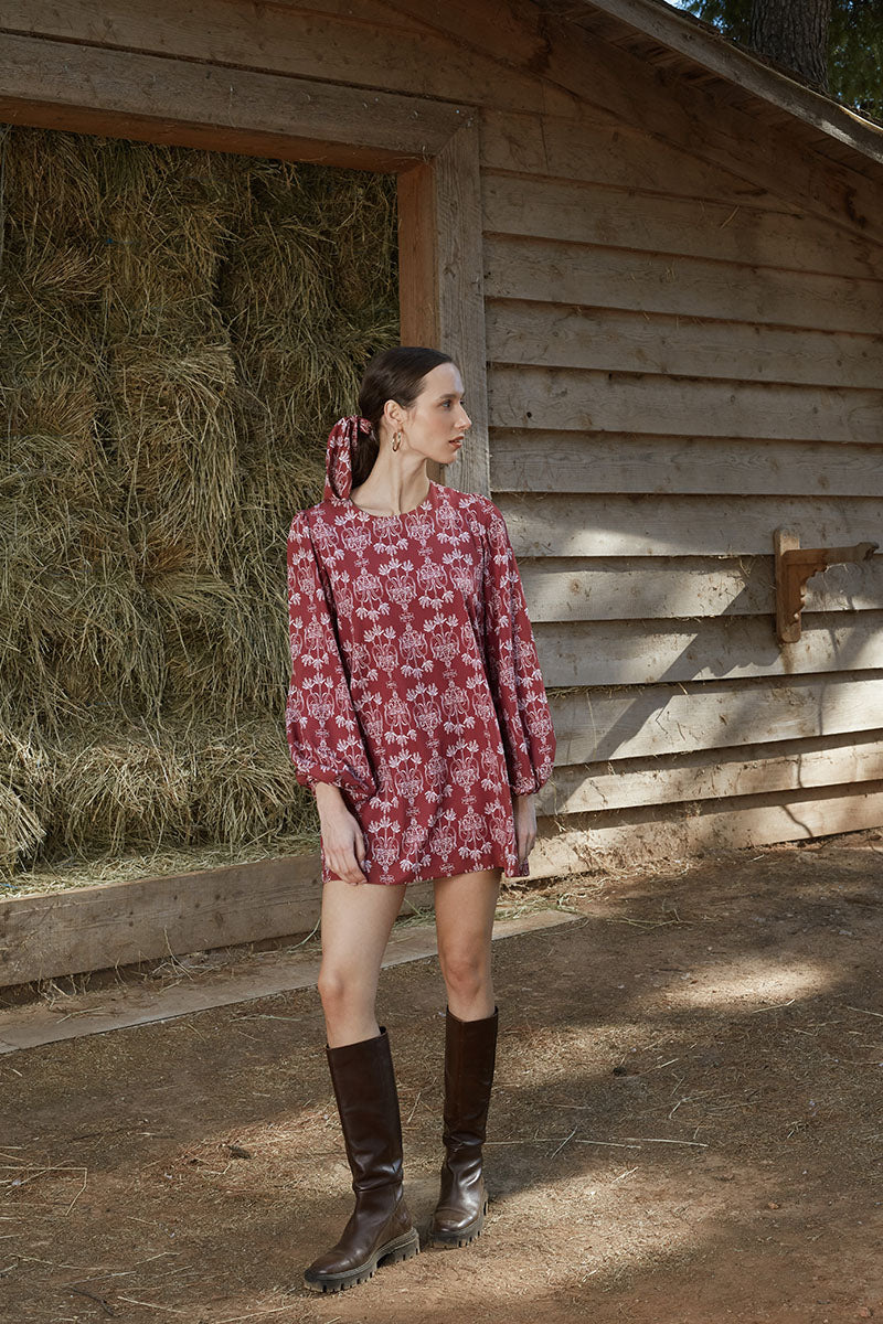AGIASOS MINI DRESS (Bordeau Vase Print)