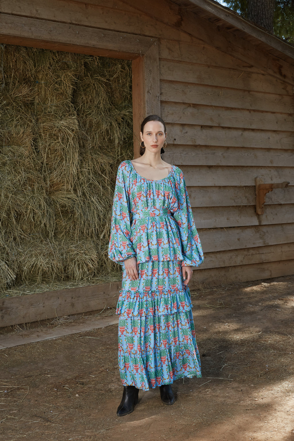 SAPFO SKIRT (Birds&Vase Blue Print)