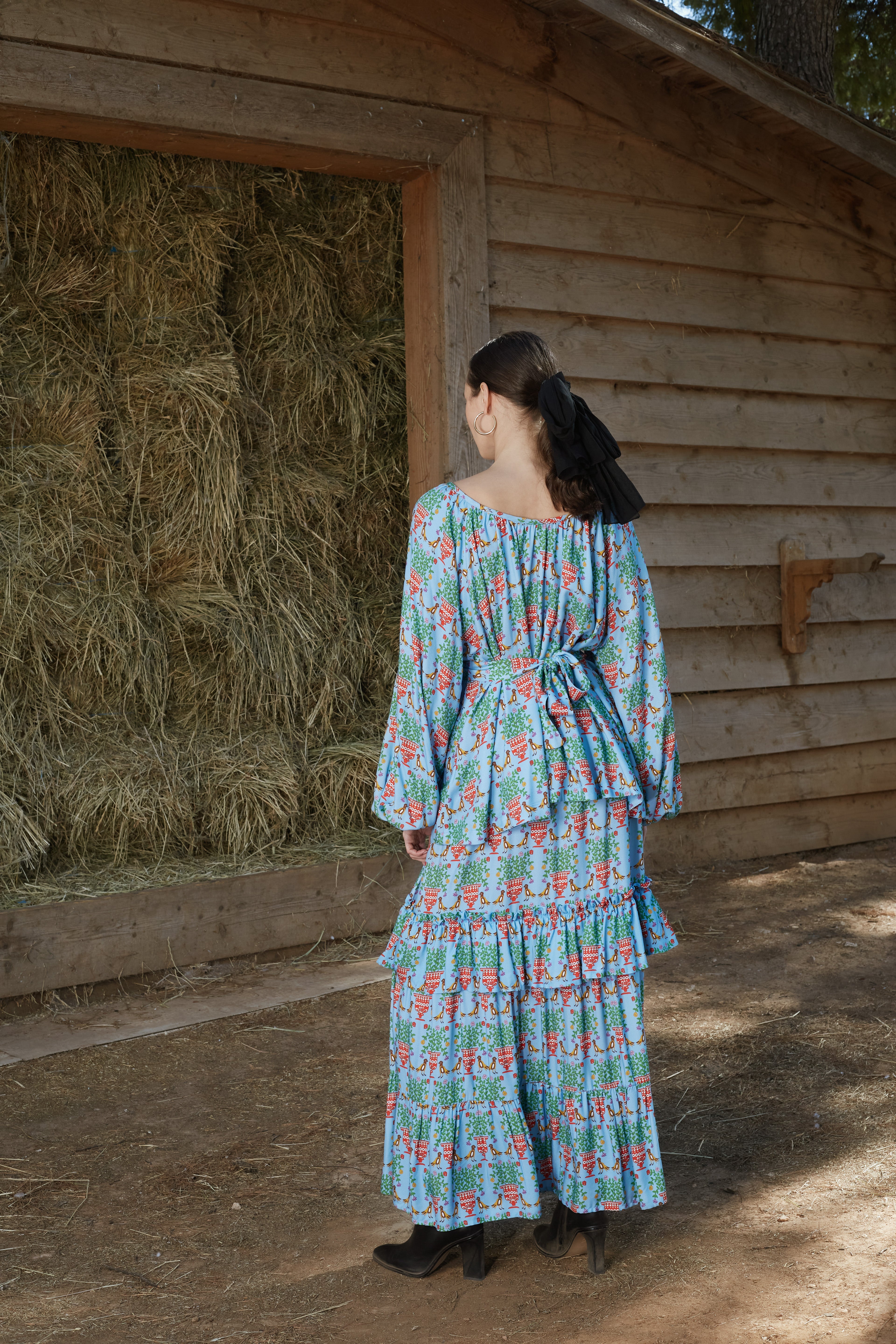 SAPFO SKIRT (Birds&Vase Blue Print)