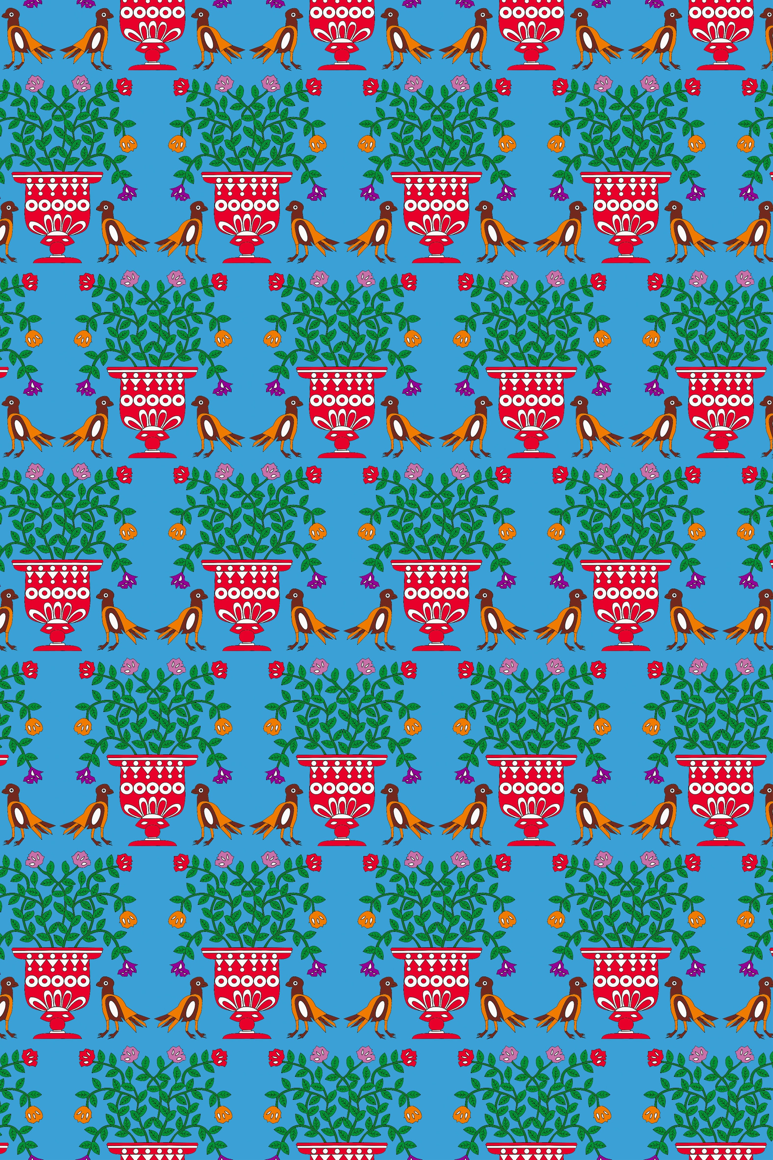 SAPFO SKIRT (Birds&Vase Blue Print)