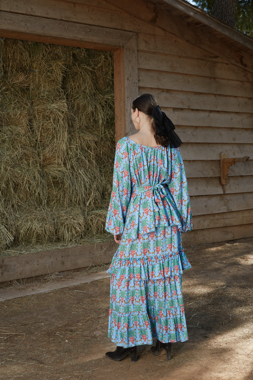 VLACHA TOP (Birds&Vase Blue Print)