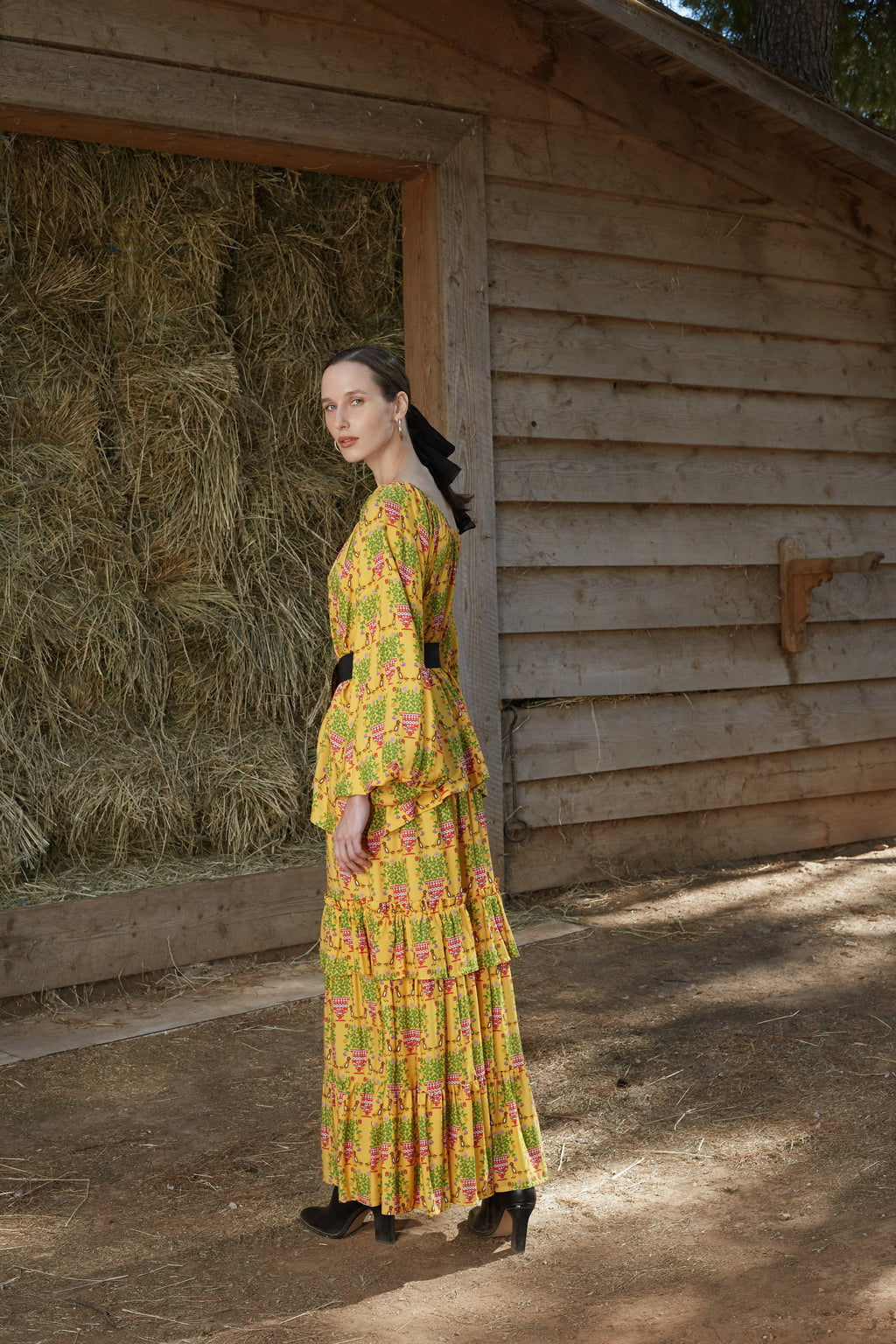 VLACHA TOP (Birds&Vase Mustard Print)