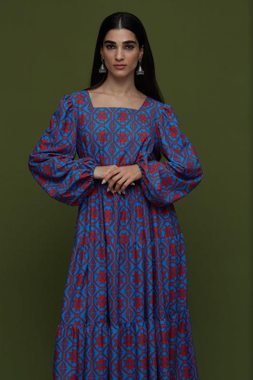 ARGALIOS MAXI DRESS (TSAKONIA BLUE&RED PRINT)